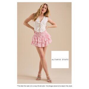 Altar'd State Floral Navy Smock Waist Tiered Mini Skirt NWT